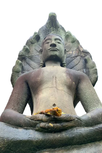 Estátua Buda Antiga Tradicional Isolar Fundo Branco — Fotografia de Stock