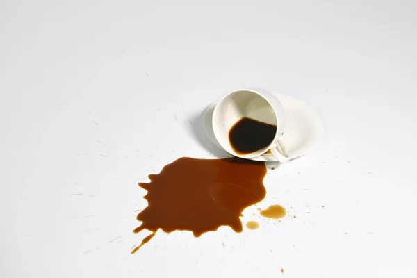 Spilled coffee from glass isolated on white