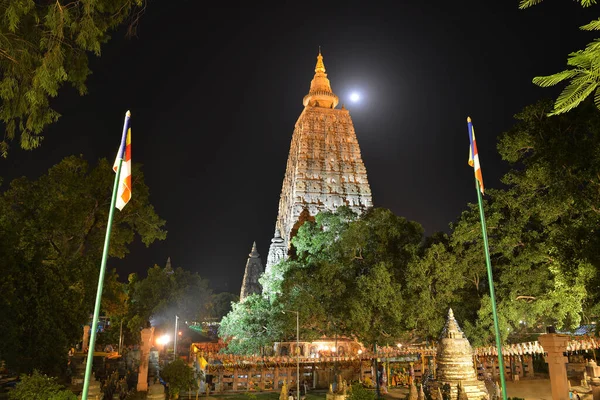 Side View Stupa Mahabodhi Temple Complex Bodhgaya Night — Stock Photo, Image