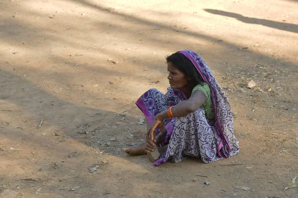 Gaya Bihar Índia Março 2019 Yhomeless Hungry Poor Old Women — Fotografia de Stock