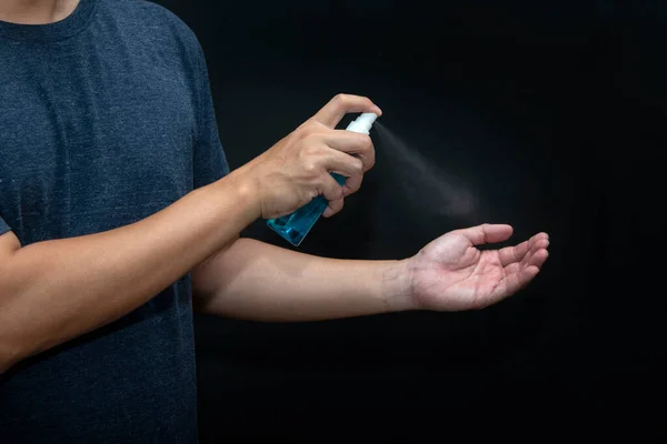 washing hands with spraying alcohol, for coronavirus and preventions.