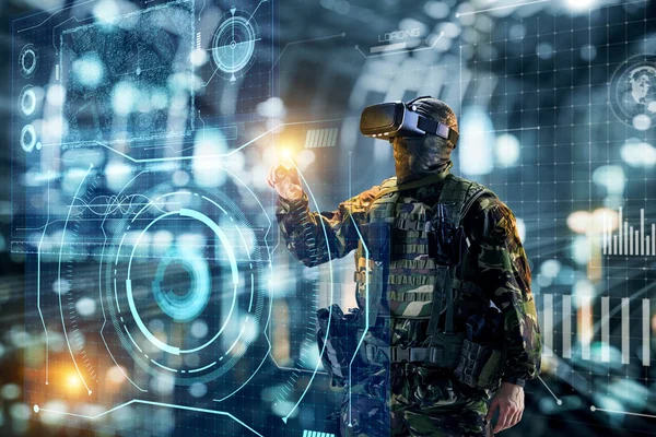 Soldado Óculos Realidade Virtual Conceito Militar Futuro — Fotografia de Stock