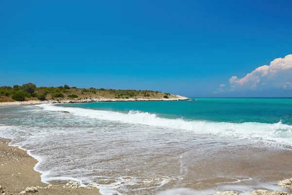 Kiezelstrand Met Turquoise Zee Griekenland Corfu — Stockfoto