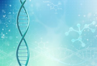 Biyokimya renk arka plan üzerinde dna molekülü ile kavramı. Bilim kavramı arka plan. 3 d render.