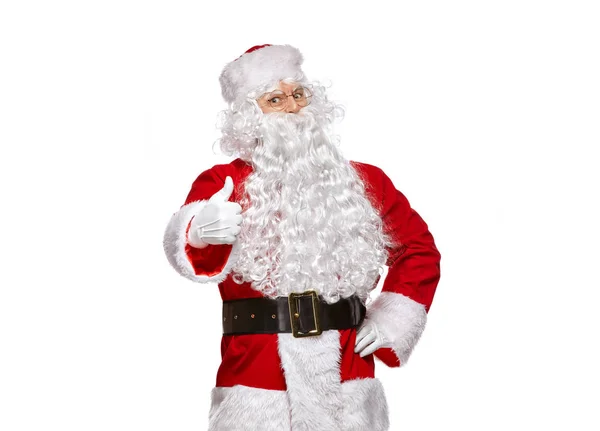 Santa Claus Białym Tle Santa Claus Pokazuje Kciuk — Zdjęcie stockowe