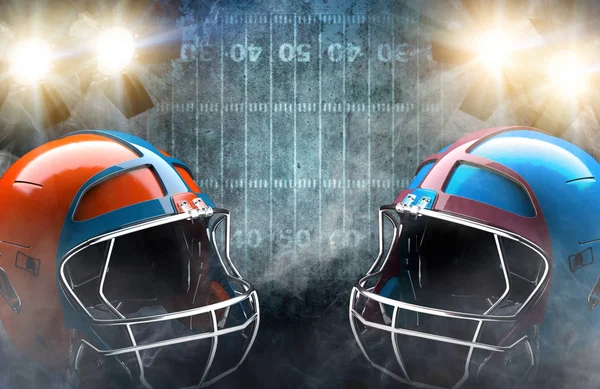 Two Helmets Football Field Spotlight Background Concept Games American Football — Stock Photo, Image