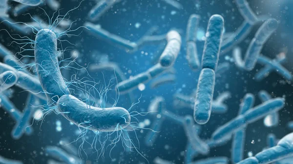 Bacterias Renderizado Primer Plano Fondo Azul Ilustración — Foto de Stock