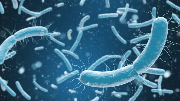 Bacterias Renderizado Primer Plano Fondo Azul Ilustración — Foto de Stock