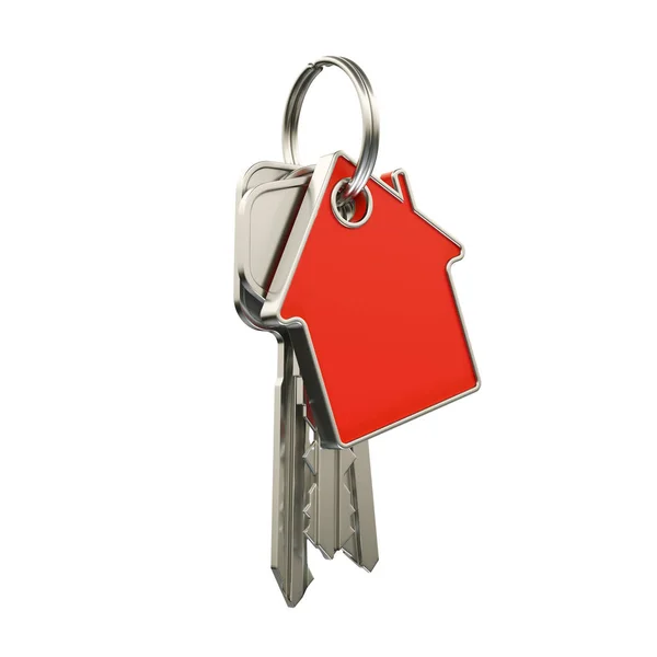 Hausschlüssel Mit Schlüsselanhänger Form Eines Hauses Isoliert Auf Weißem Hintergrund — Stockfoto
