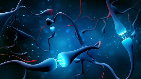 Synapse and Neuron cells sending electrical chemical signals. Digital synapse illustration on blue background. — Stock Photo, Image