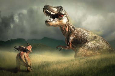 dinosaur , Styracosaurus with tyrannosaurus  T-rex  . clipart