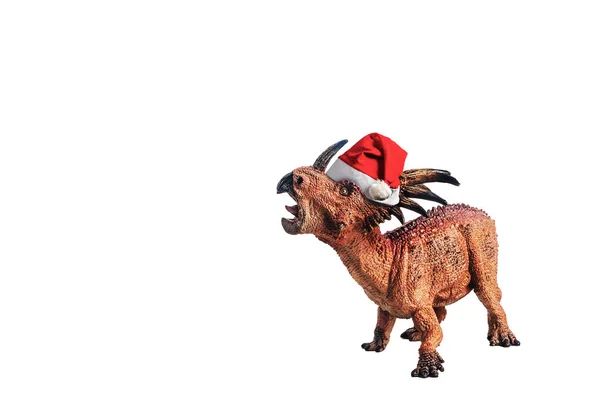 Dinosaure Styracosaure Avec Chapeau Noël Sur Fond Blanc — Photo