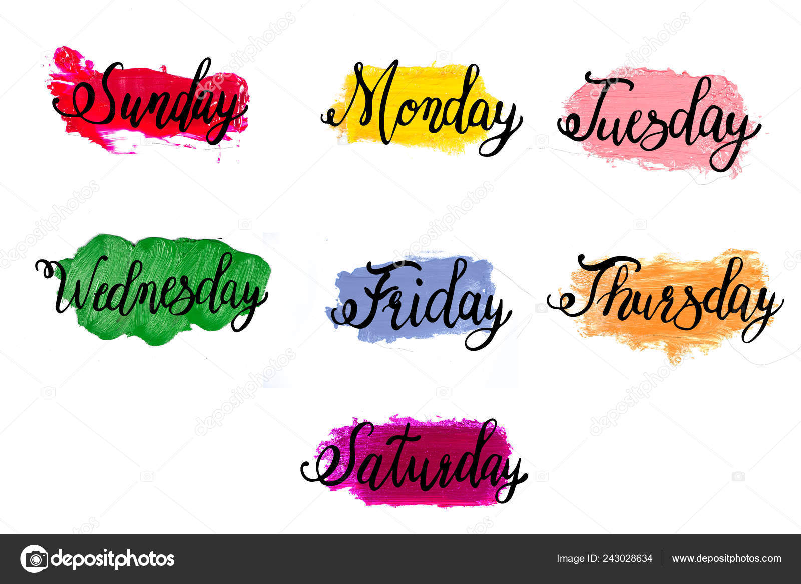 Lettering in spanish, days of the week - Monday, Tuesday