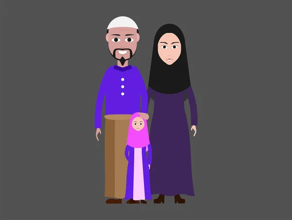 Moslim Familie Cartoon Afbeelding Islamitische Kledij — Stockvector