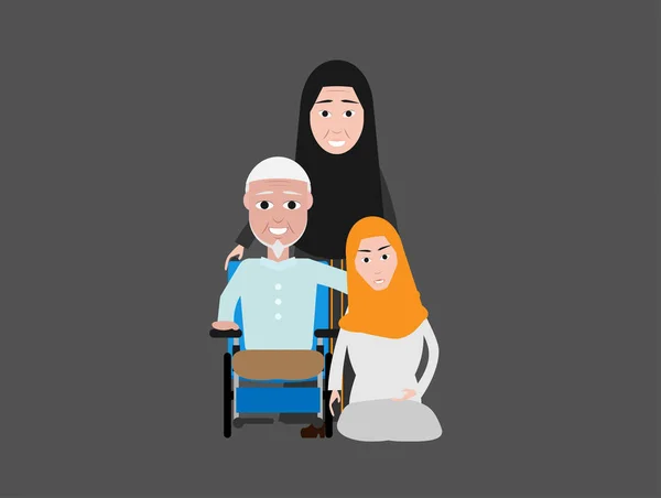 Moslim Familie Cartoon Afbeelding Islamitische Kledij — Stockvector