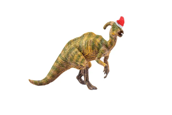 Parasaurolophus Dinosaurio con sombrero de Navidad sobre fondo blanco — Foto de Stock