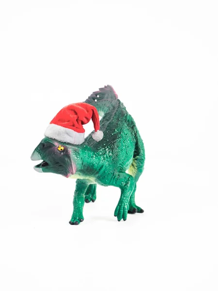 Psittacosaurus Dinosaure avec chapeau de Noël sur fond blanc — Photo