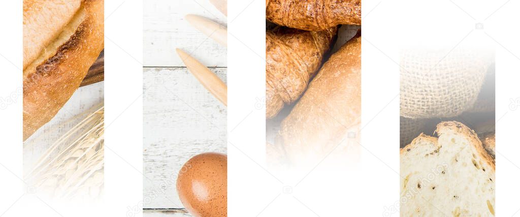 Top view banner Bakery on wood background 
