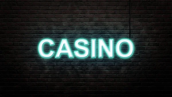 Casino Neon Segno Emblema Stile Neon Sfondo Muro Mattoni — Foto Stock