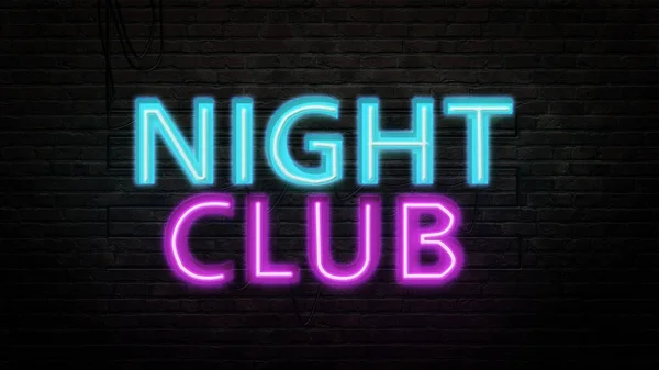 Night Club Sinal Emblema Estilo Neon Fundo Parede Tijolo — Fotografia de Stock