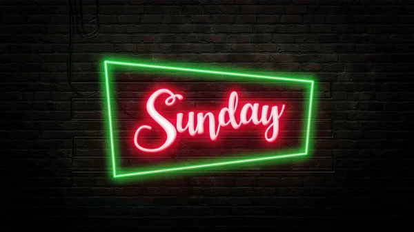 Niedziela Znak Emblemat Stylu Neon Tle Ściany Cegły — Zdjęcie stockowe