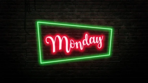 Monday Sign Emblem Neon Style Brick Wall Background — Stock Photo, Image