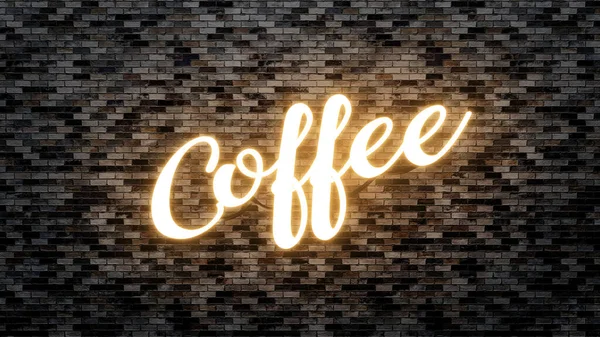 Kaffee Leuchtreklame Emblem Neon Stil Auf Backsteinwand Hintergrund — Stockfoto