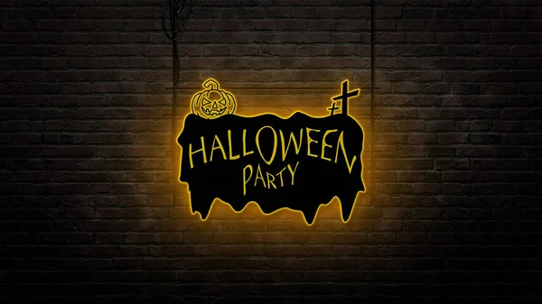 Halloween Zeichen Emblem Neon Stil Auf Backsteinwand Hintergrund — Stockfoto