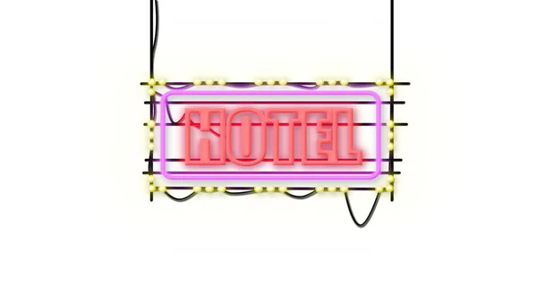 Hotel Jel Embléma Neon Stílusban Téglafal Háttér — Stock Fotó