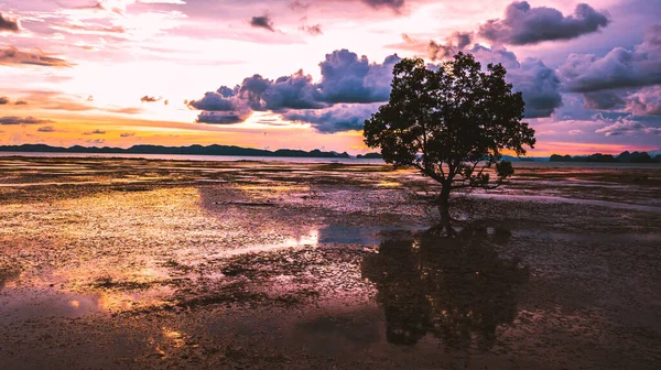 Laag Water Aan Het Strand Bij Zonsondergang Thailand — Stockfoto