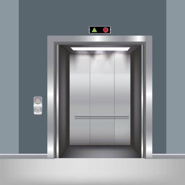 Krom metal ofis binası Asansör kapıları gerçekçi vektör çizim