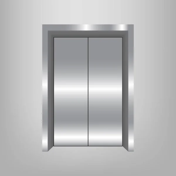 クロム金属オフィスビルのエレベーターのドアの現実的なベクトル図 — ストックベクタ