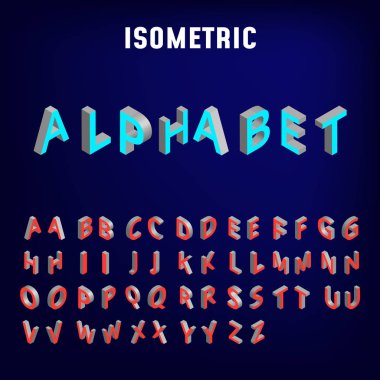 İzometrik 3d yazı tipi. Üç boyutlu alfabe. Vektör çizim.