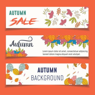 Renkli sonbahar yapraklı üç doğal afiş seti. vektör