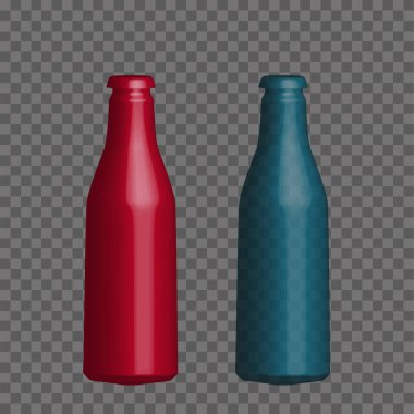 Vektör gerçekçi sahte şişe maden suyu, meyve suyu. 