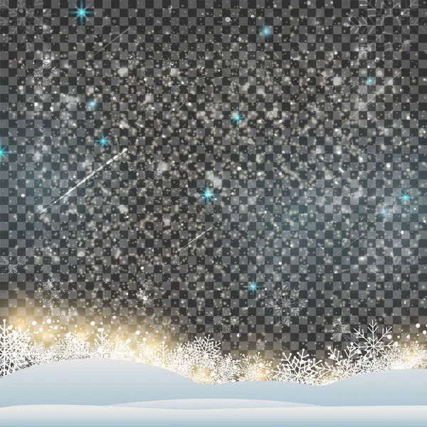 Christmas snow. Fallande snöflingor på mörk bakgrund. — Stock vektor