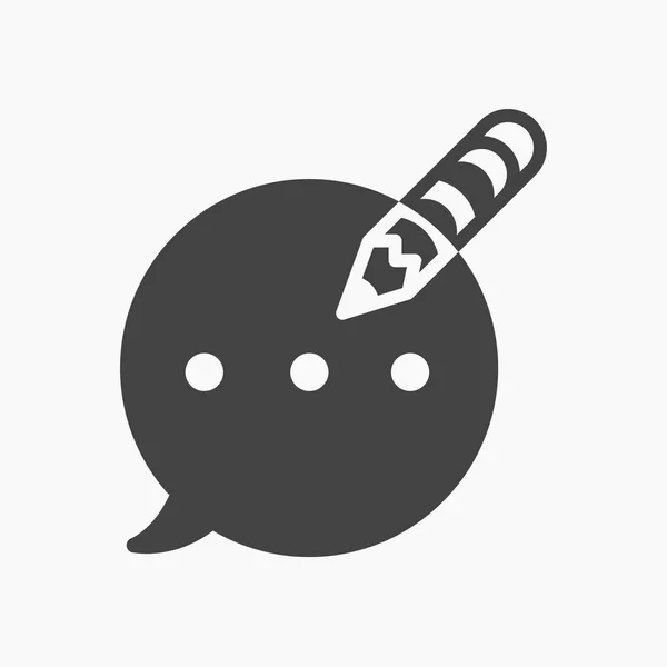 Negro blanco chat, icono de comentario con pluma — Vector de stock