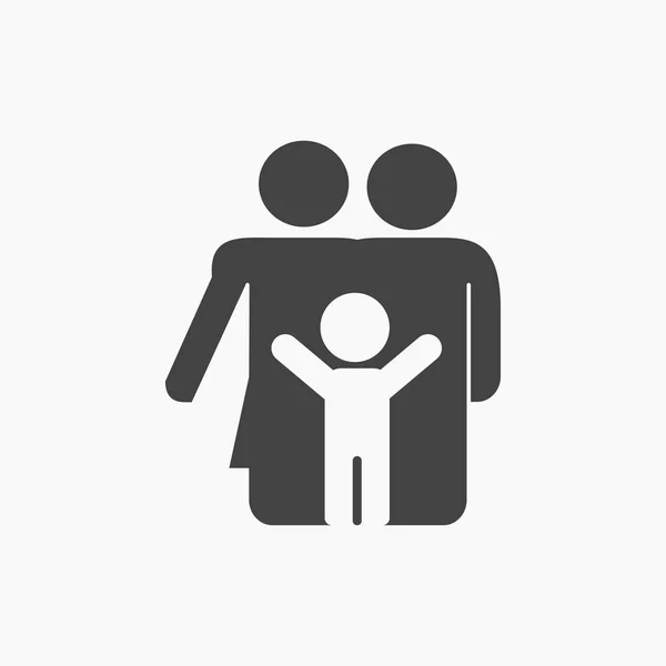 Noir blanc familyicon avec un enfant, vecteur — Image vectorielle