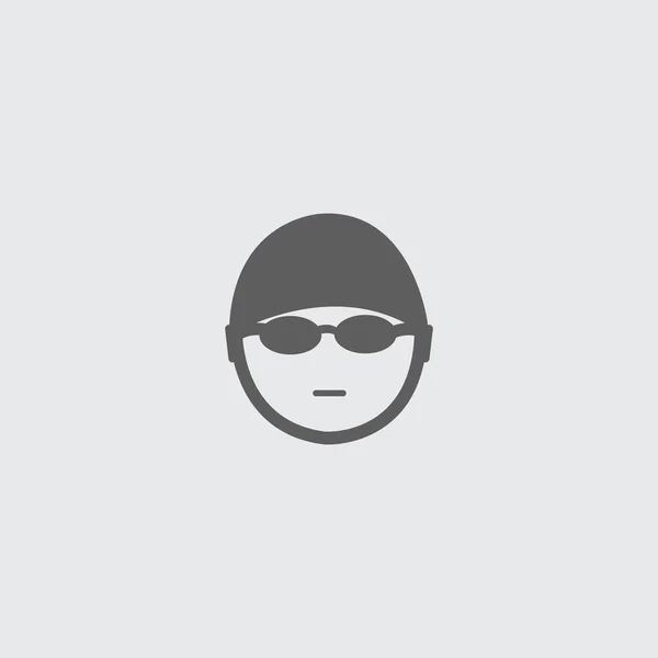 Icono de cara de nadador negro con capó, gafas — Vector de stock