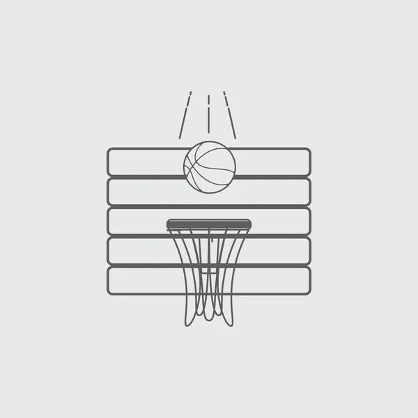 Zwart witte lijn basketbal hoepel en bal pictogram. — Stockvector