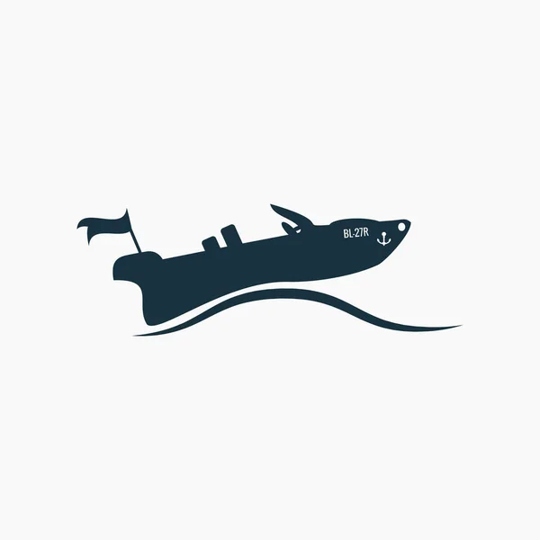 Black powerboat, ícone de lancha em ondas . —  Vetores de Stock