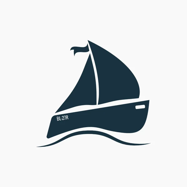 Jacht, ikona łodzi żaglowych pływających na falach. — Wektor stockowy