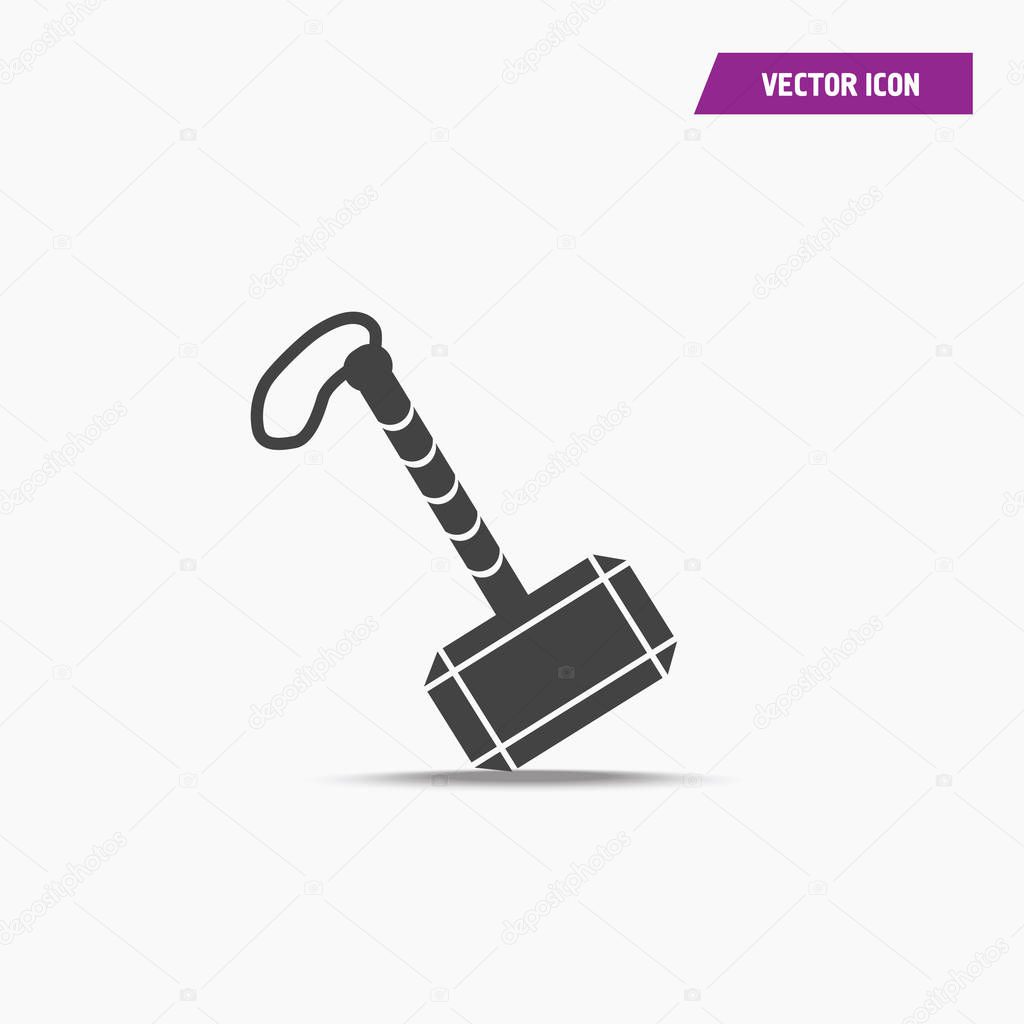 Black war hammer of thor icon in simple design.