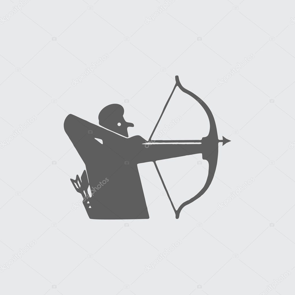 Black flat archer, archery icon. Vector on grey font.