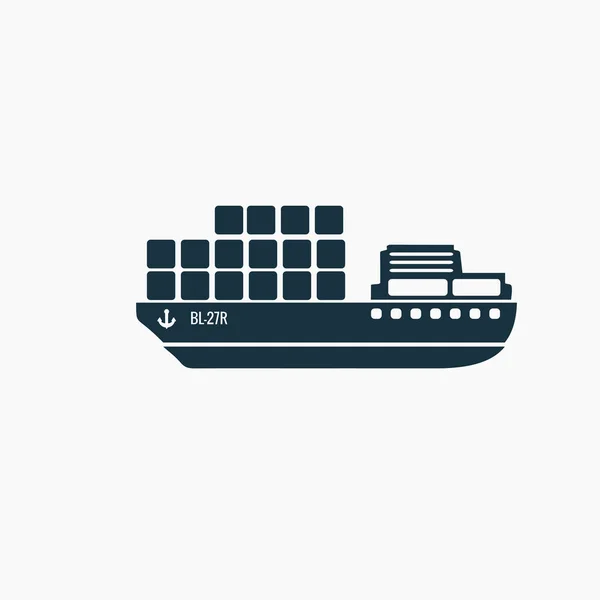 Czarny statek towarowy, ikona freigther. — Wektor stockowy