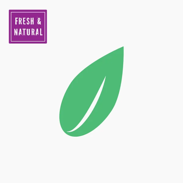 Icône de feuille de thé vert simple avec étiquette fraîche — Image vectorielle
