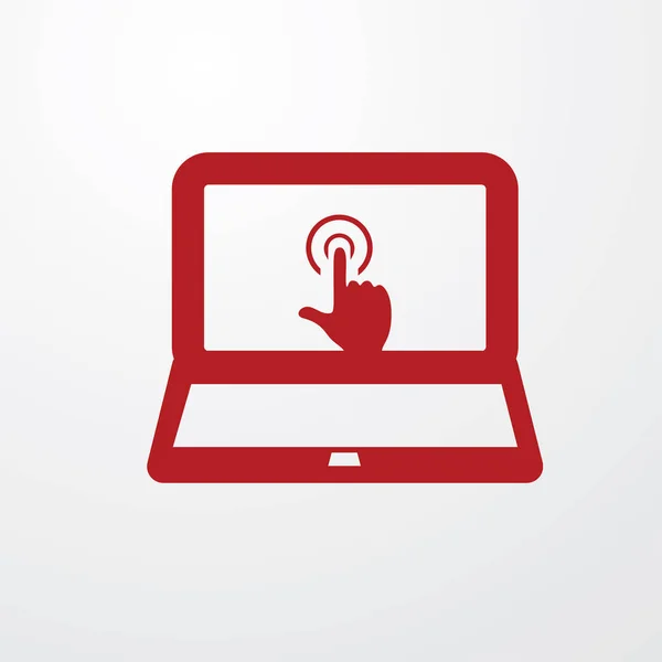 Red laptop touchscreen click icon. — Stock Vector
