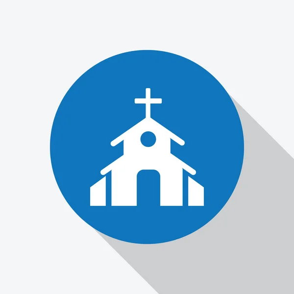 White Christian chapel,church icon in blue circle — Stock Vector