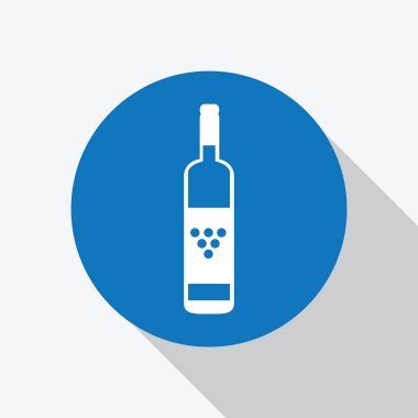 Beyaz şarap şişesi, gölgeli mavi daire.