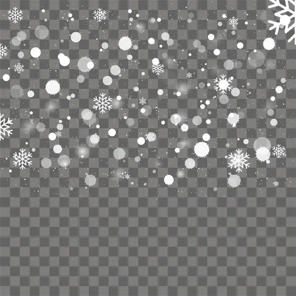 Fallande snöflinga på transparent bakgrund. — Stock vektor